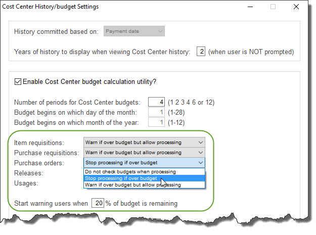 Budget settings in free Purchase Order Software