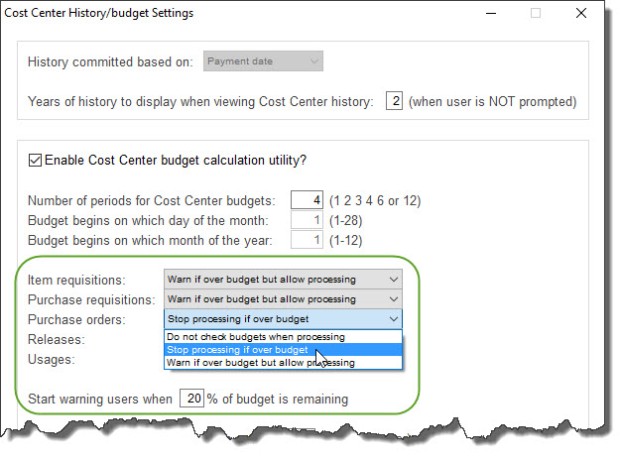 Budget settings in free Purchase Order Software